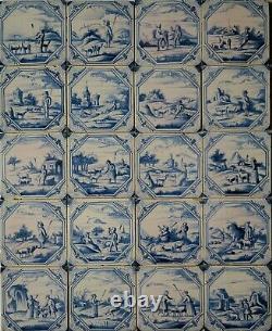 20 Original Delft delftware tiles carreaux with shepherd, c. 1760 1780