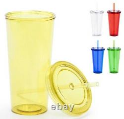 20 x Tumbler Cups with Lid & Straw, Blanks for Vinyl Labels, bulk wholesale lot