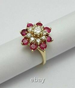 2CT Round Created Ruby & Diamond Wedding Collection Ring 14K Yellow Gold Over