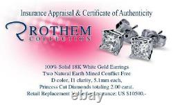 2.00 Ct D I1 PRINCESS CUT Diamond in 18K White Gold Studs Earrings 53055300