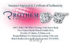 2.06 CT Womens Anniversary Diamond Stud Earrings 18K White Gold D I3 54126197
