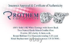 2.12 CT Womens Anniversary Diamond Stud Earrings 18K White Gold D SI2 53694197