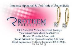 2.19 CT Leverback Diamond Earrings 18K Yellow Gold Lever Back I2 54570406