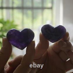 2.2LB 38Pcs Natural Purple Amethyst Quartz Crystal Heart Carved Healing Brazil