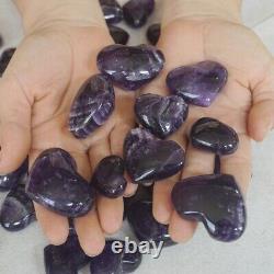 2.2LB 38Pcs Natural Purple Amethyst Quartz Crystal Heart Carved Healing Brazil