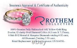 2.53 ctw D I2 Oval Cut Diamond Engagement Ring 14K Yellow Gold 69050970