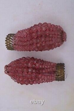 2- Antique Light Bulb Covers Pink Crystal Czech Glass Beads Accordion Closure