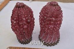 2- Antique Light Bulb Covers Pink Crystal Czech Glass Beads Accordion Closure