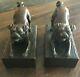 (2) Antique Vintage Bronze Book Ends Bookends Pug Dogs Or Bulldogs Rare Unusual