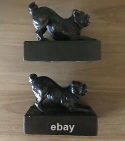 (2) Antique Vintage Bronze Book Ends Bookends Pug Dogs or Bulldogs Rare Unusual