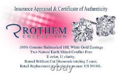 2 Carat Diamond Stud Earrings Solitaire Round 18K White Gold I1 55091344