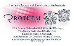 2 Carat Diamond Stud Earrings Solitaire Round 18K White Gold I3 51679344