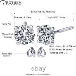 2 Carat Diamond Stud Earrings Solitaire Round 18K White Gold SI1 34454559