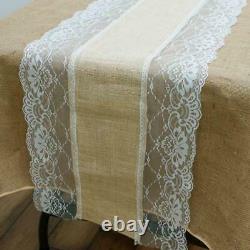 2 Dozen LACE BURLAP 24 TABLE RUNNER 14x108 Wholesale Country Wedding Party SALE