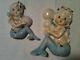 2 Mermaid Figure Wall Plaques Blue Tails Pearl Bubbles Tilso Japan Vtg Exc