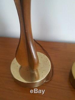 2 Vtg Mid Century Modern Brass & Wood 39 Table Lamps, Eames style