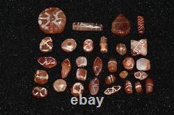 30 Genuine Ancient Near Eastern Etched Carnelian Beads over 1000 Years Old