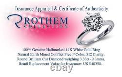 3.33 CT Solitaire Diamond Engagement Ring 14K White Gold SI2 Sale 53456228
