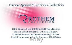 3.5 CT Diamond Hoop Earrings Inside Out 1.5 Inch 18K Rose Gold 0606