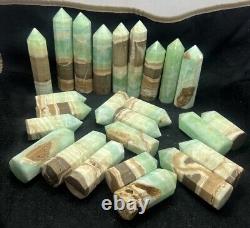 3.6kg Banded blue / green Aragonite Obelisk Hexagon Towers statue 25PC wholesale