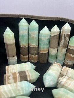 3.6kg Banded blue / green Aragonite Obelisk Hexagon Towers statue 25PC wholesale