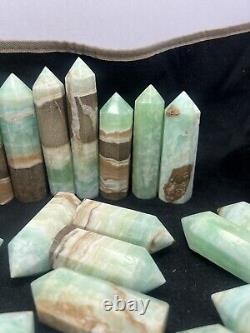 3.6kg Banded blue / green Aragonite Obelisk Hexagon Towers statue 25PC wholesale