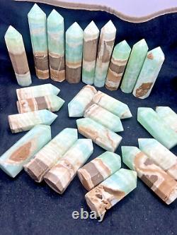 3.6kg Banded blue / green Aragonite Obelisk Hexagon Towers statue 25PC wholesale