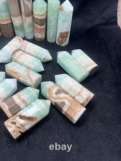 3.6kg Banded blue / green Aragonite Obelisk Hexagon Towers statue 25PC wholesale
