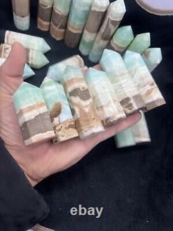 3.6kg Banded blue / green Aragonite Obelisk Hexagon Towers statue 25PC wholesale