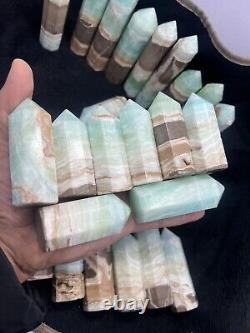 3.6kg Banded blue / green Aragonite Obelisk Hexagon Towers statue 25PC wholesale