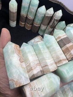 3.6kg Banded blue / green Aragonite Obelisk Hexagon Towers statue 25PC wholesale