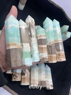 3.6kg Banded blue / green Aragonite Obelisk Hexagon Towers statue 25PC wholesale