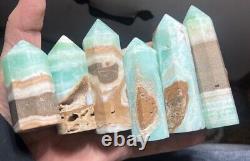 3.6kg Banded blue / green Aragonite Obelisk Hexagon Towers statue 25PC wholesale