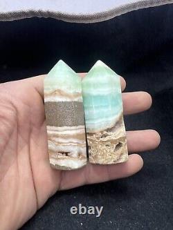 3.6kg Banded blue / green Aragonite Obelisk Hexagon Towers statue 25PC wholesale