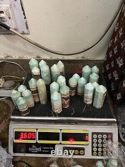 3.6kg Banded blue / green Aragonite Obelisk Hexagon Towers statue 25PC wholesale