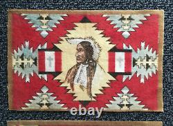 3 Antique Vintage Tobacco Felt Rug Flags Western Americana Chiefs