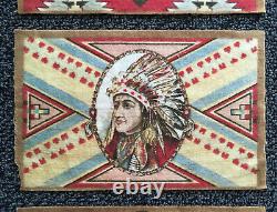 3 Antique Vintage Tobacco Felt Rug Flags Western Americana Chiefs