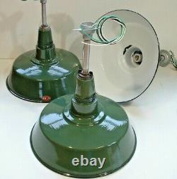 (3) VTG 18 Porcelain Industrial Green Barn Ceiling Pendant Multi Light B's