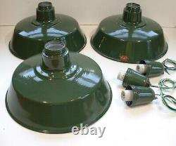 (3) VTG 18 Porcelain Industrial Green Barn Ceiling Pendant Multi Light B's