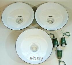 (3) VTG 18 Porcelain Industrial Green Barn Ceiling Pendant Multi Light B's