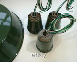 (3) VTG 18 Porcelain Industrial Green Barn Ceiling Pendant Multi Light B's