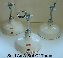 (3) Westinghouse 14 Porcelain White Barn Industrial Light Gas Station Vtg A's