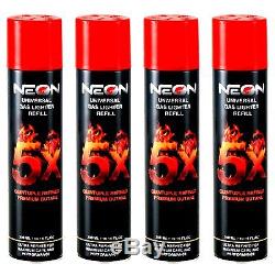 4 CANS NEON 5X Butane Gas 300mL 5 X Super Filtered Lighter Refill Power Fuel