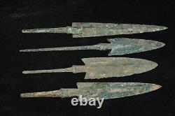 4 Large Genuine Ancient Near East Luristan Bronze Spear Heads Circa 1200-800 BC