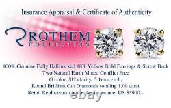 5.1mm One 1 CT G SI2 Diamond Stud Earrings Sale 18K Yellow Gold 55001341
