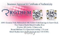 5.2mm One 1 CT D SI2 Diamond Stud Earrings Sale 18K Yellow Gold 55003341