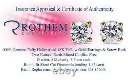 5.5mm One 1 CT D SI2 Diamond Stud Earrings Sale 18K Yellow Gold 54484341