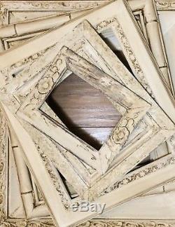 5 SHABBY FRAMES OLD IVORY Petite Empty Frames Aged Distressed Weathered Finish