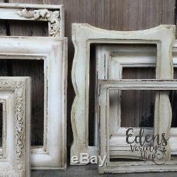 5 SHABBY FRAMES OLD IVORY Petite Empty Frames Aged Distressed Weathered Finish