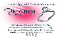 $6,050 Solitaire Diamond Engagement Ring White Gold 14K 1.60 I2 D 10253669